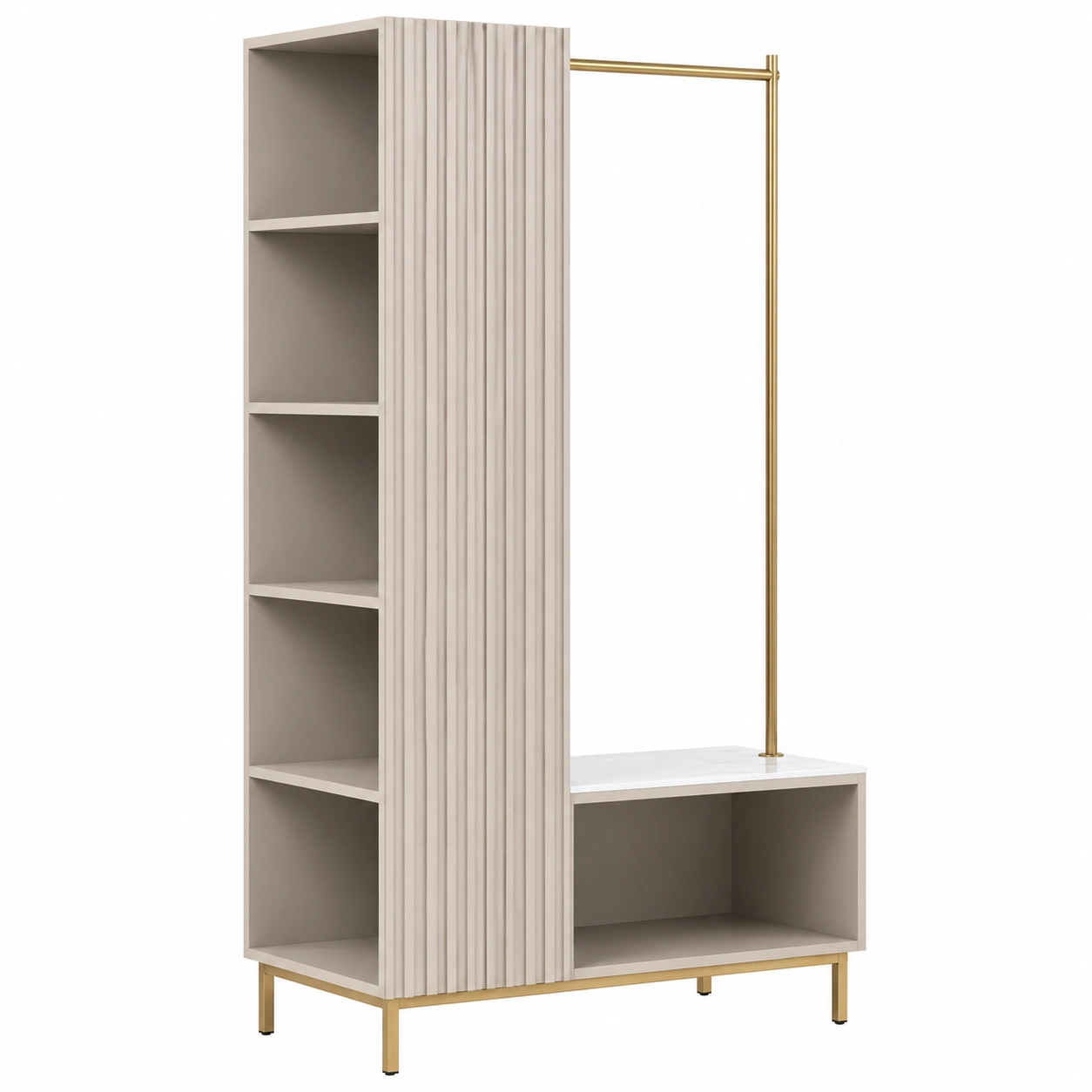 Open 5-Shelf Wardrobe with Hanging Rail in Light Beige