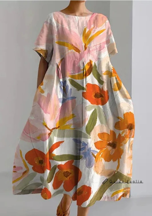 New summer loose-fitting round neck fashion printed dress