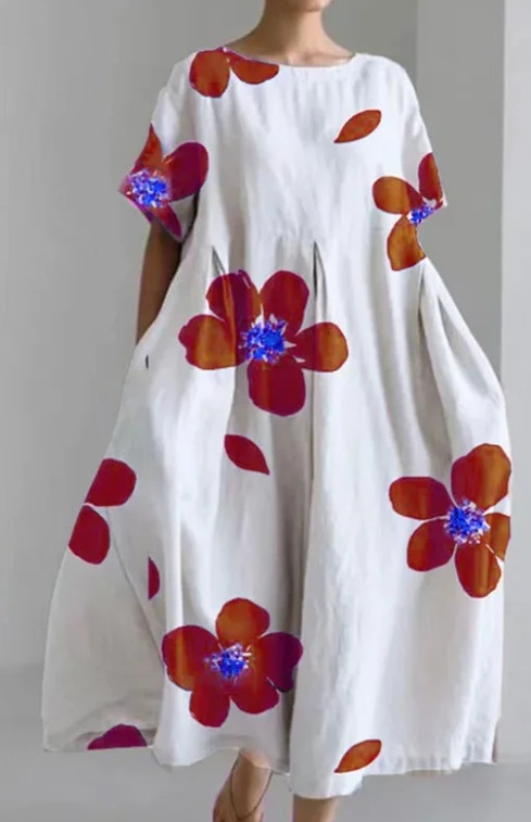 New summer loose-fitting round neck fashion printed dress