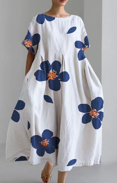New summer loose-fitting round neck fashion printed dress