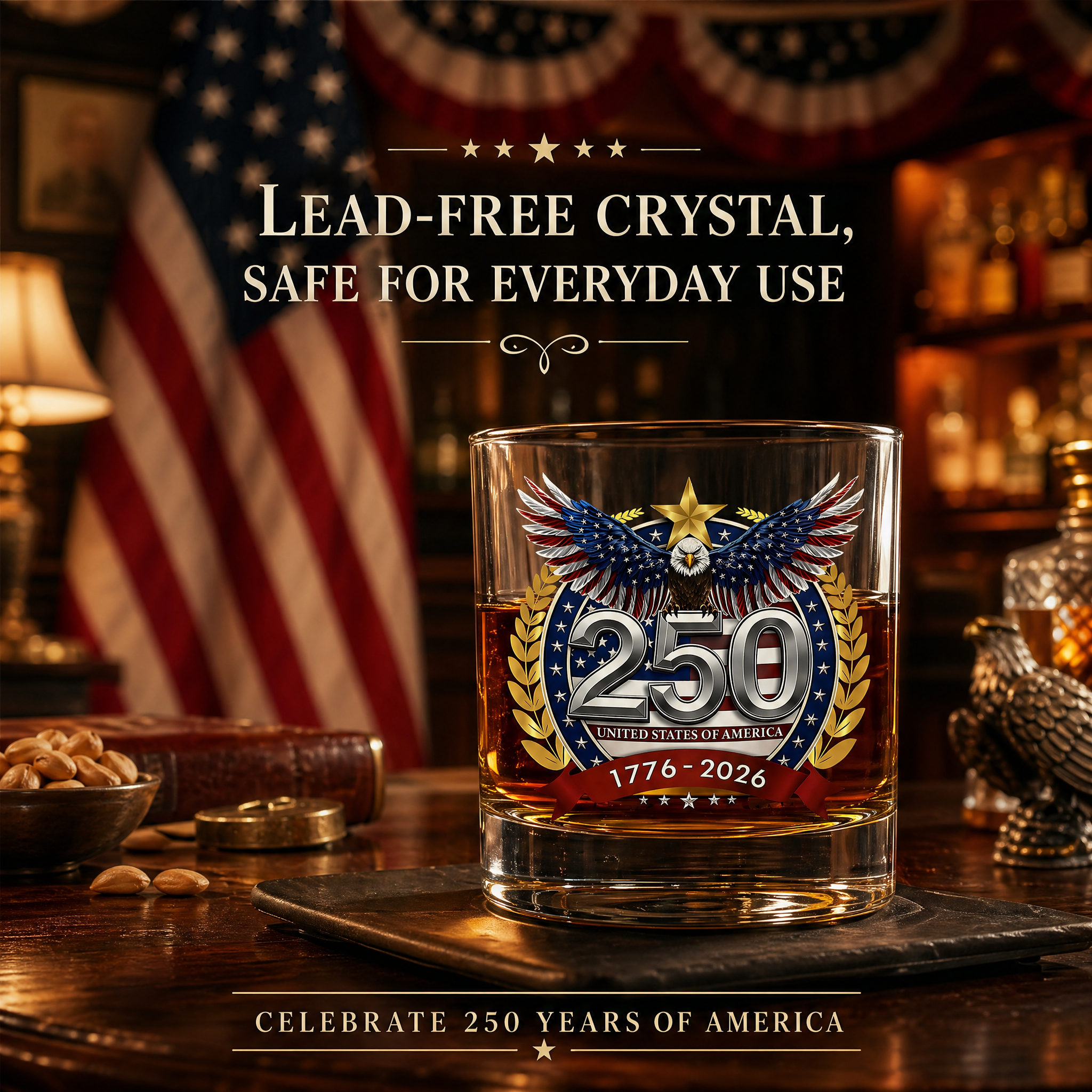 250th Anniversary American Patriotic Whiskey Glass 1776-2026