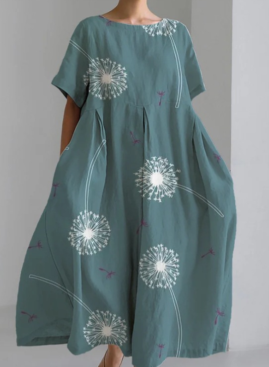 New summer loose-fitting round neck fashion printed dress