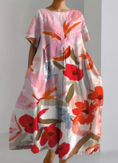 New summer loose-fitting round neck fashion printed dress