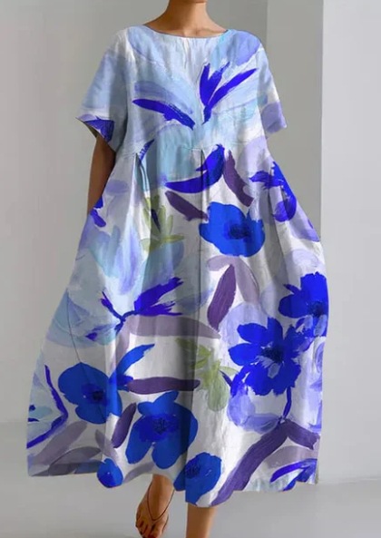 New summer loose-fitting round neck fashion printed dress