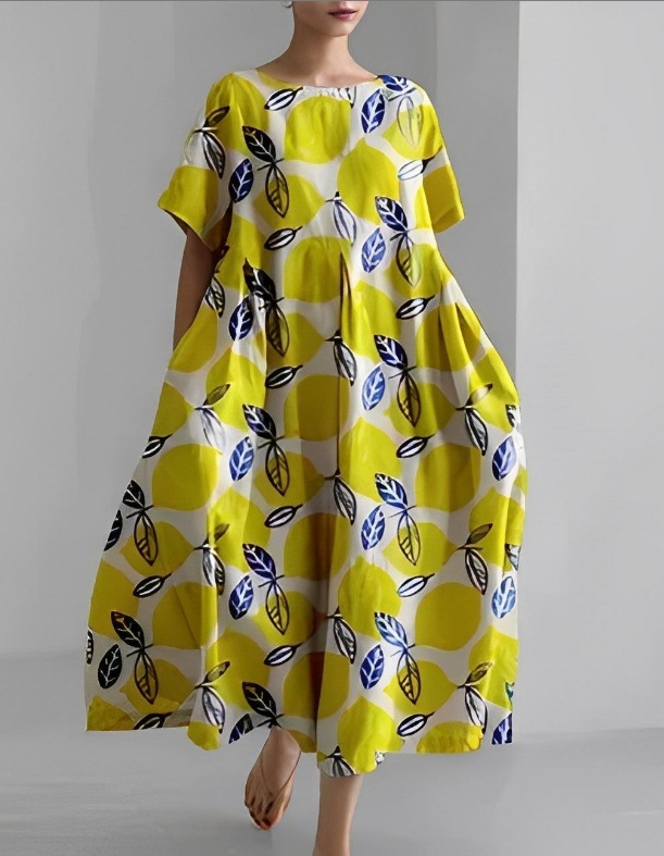New summer loose-fitting round neck fashion printed dress