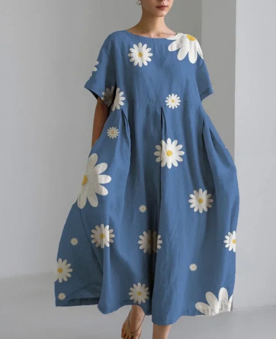 New summer loose-fitting round neck fashion printed dress