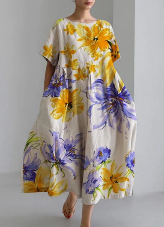New summer loose-fitting round neck fashion printed dress