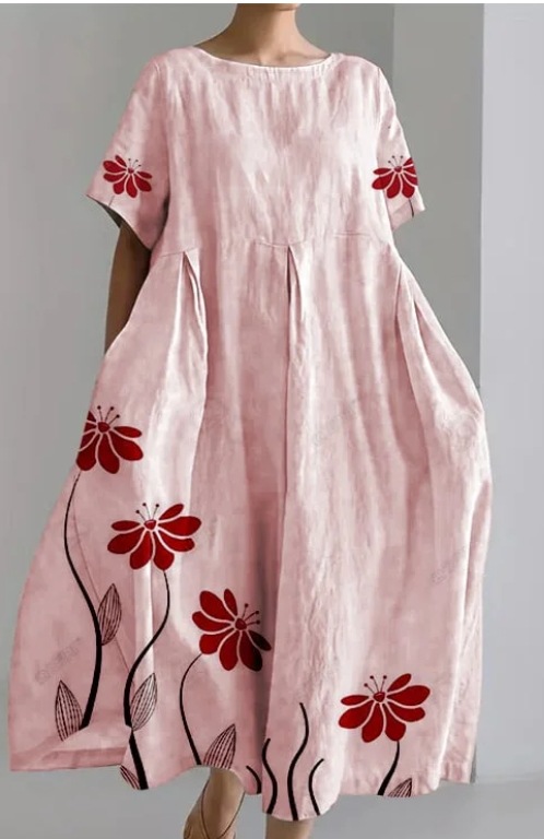 New summer loose-fitting round neck fashion printed dress