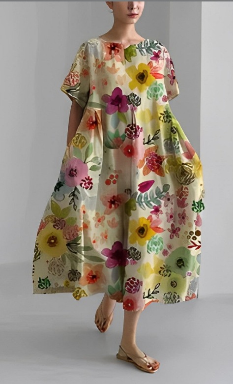 New summer loose-fitting round neck fashion printed dress