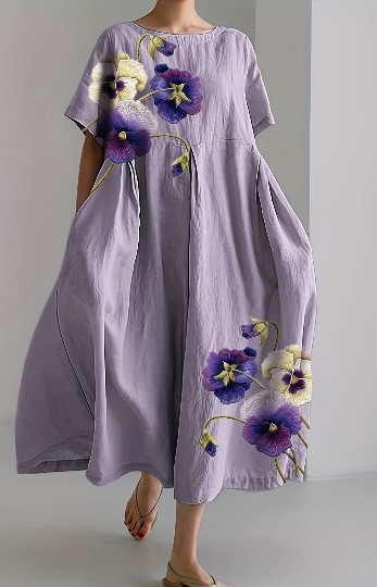 New summer loose-fitting round neck fashion printed dress