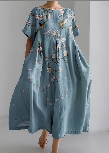 New summer loose-fitting round neck fashion printed dress