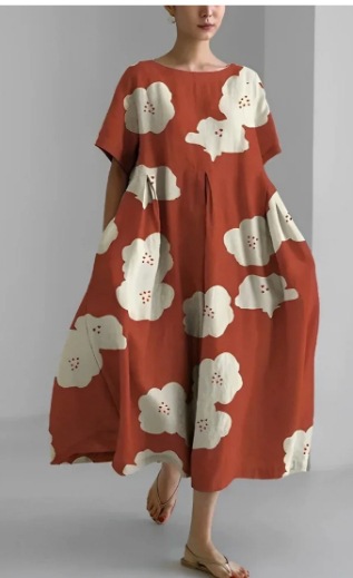 New summer loose-fitting round neck fashion printed dress