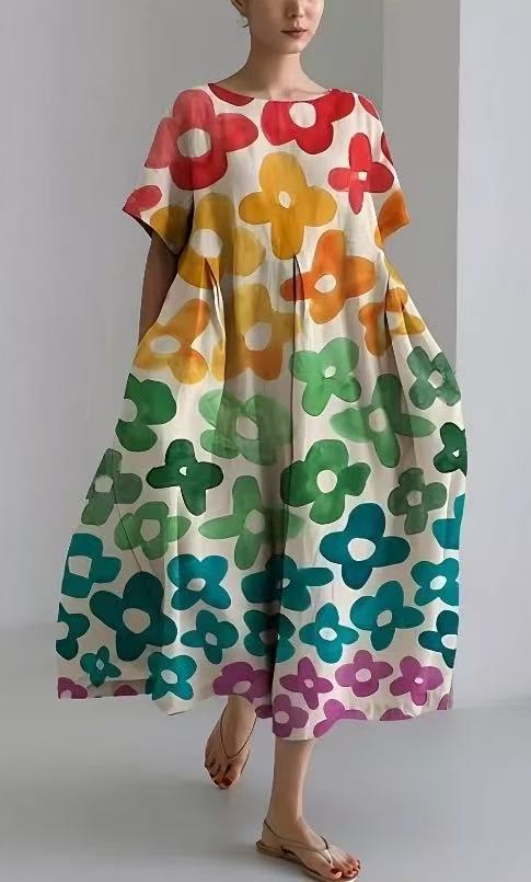 New summer loose-fitting round neck fashion printed dress