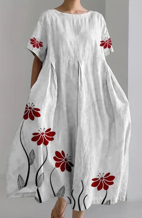 New summer loose-fitting round neck fashion printed dress