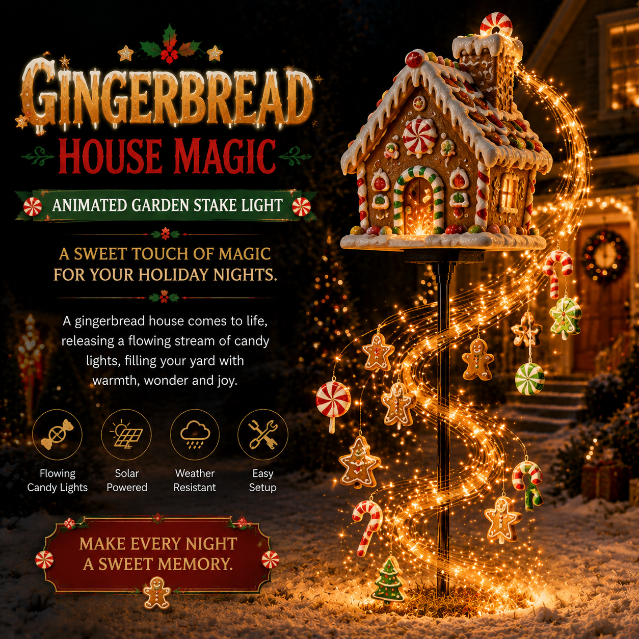 Gingerbread House Magic solar Christmas garden light