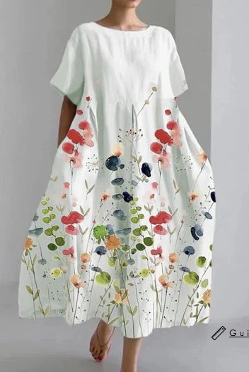 New summer loose-fitting round neck fashion printed dress