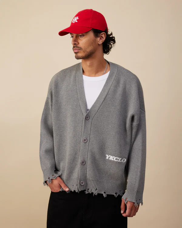 Cotton   Knit   Boxy   Cardi   |   Distressed   Grey   Melange