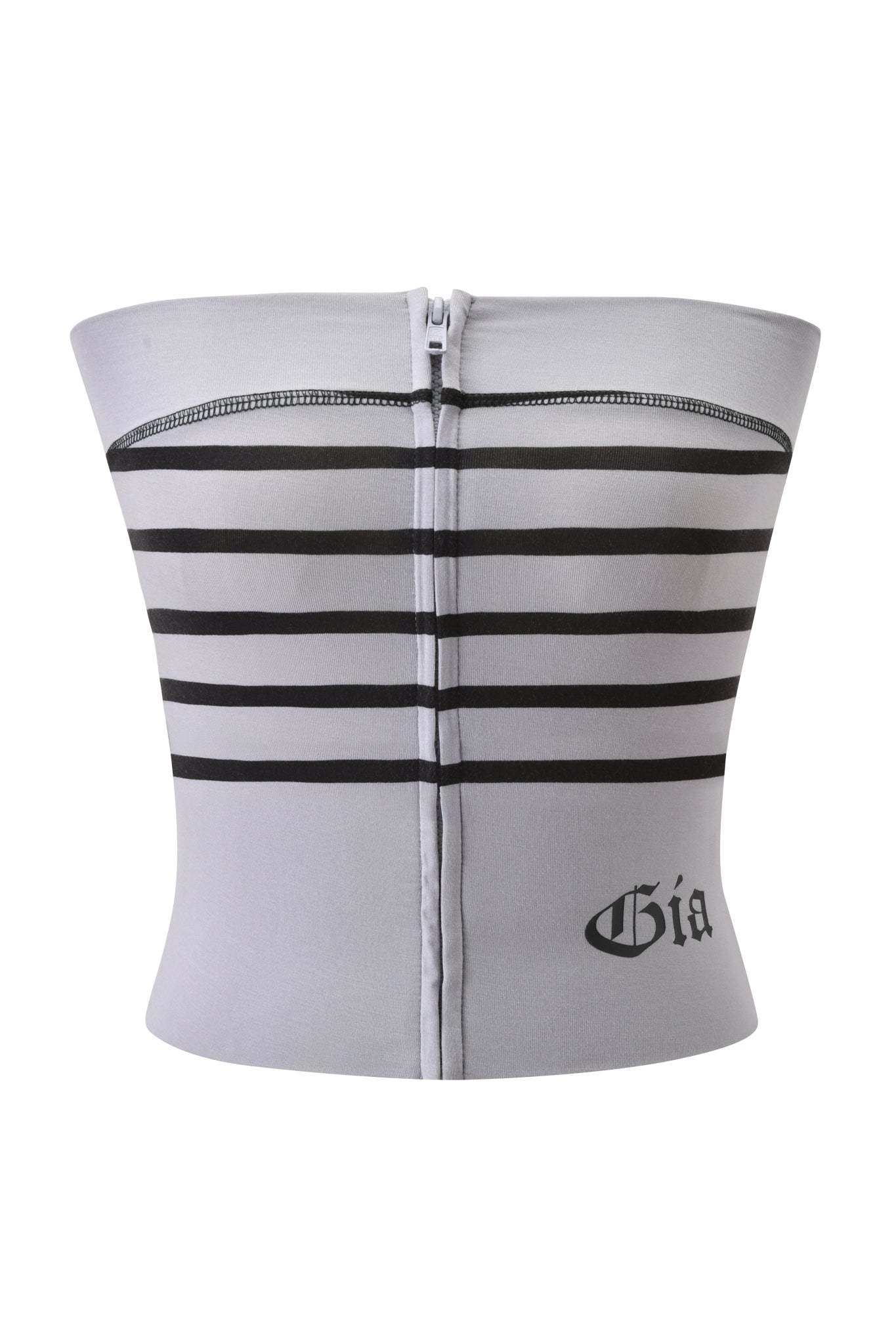 BLARE ZIP BOOB TUBE - GREY AND BLACK STRIPE