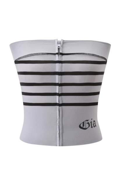 BLARE ZIP BOOB TUBE - GREY AND BLACK STRIPE
