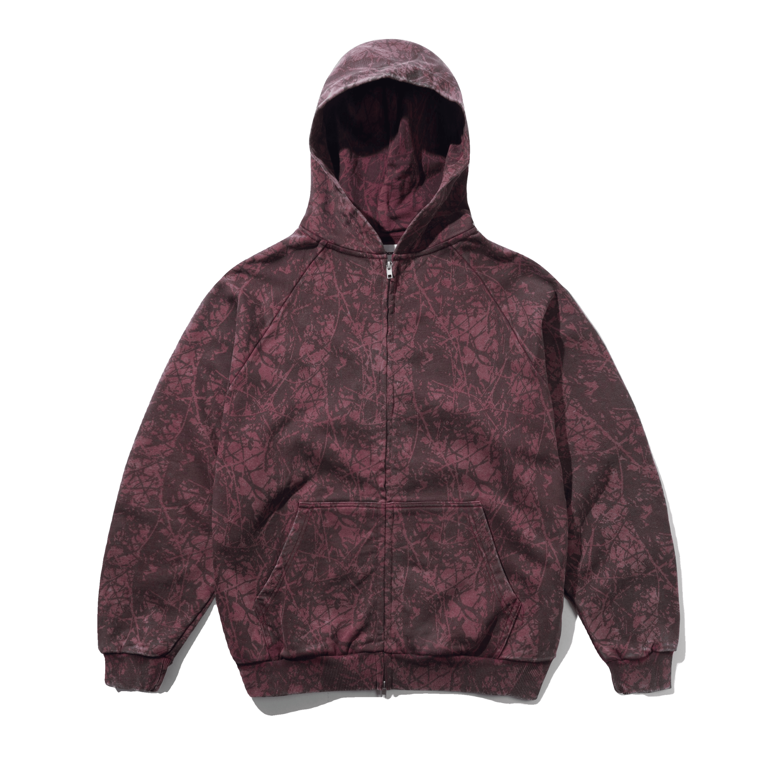 Woods Camo Zip-Thru Hood, Washed Burgundy