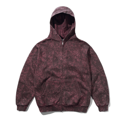 Woods Camo Zip-Thru Hood, Washed Burgundy