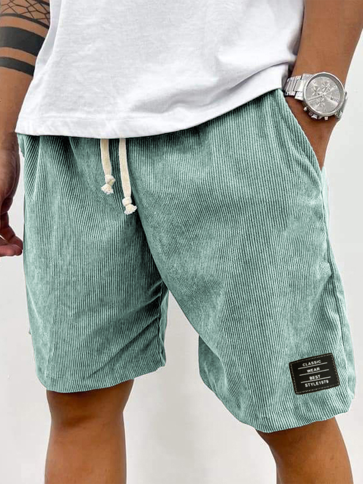 Herren Stilvolle Corduroy Einfache Bestickte Etikett Urlaub Lässige Shorts