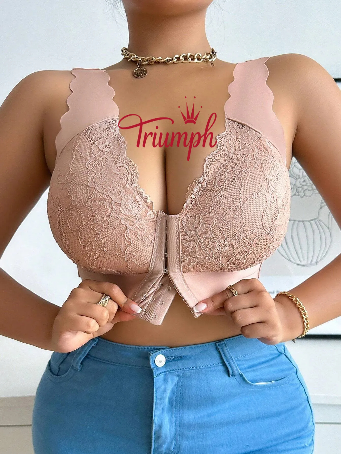 Triumph💎 (4 броя) 2025 Нов бестселър сутиен с дантела с предно закопчаване