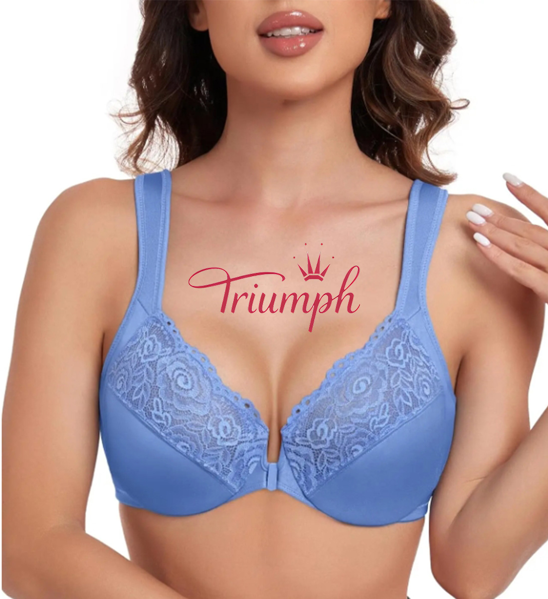 Triumph❣️ (4 броя) Удобен дантелен сутиен с големи размери и флорална бродерия [65A-120H].