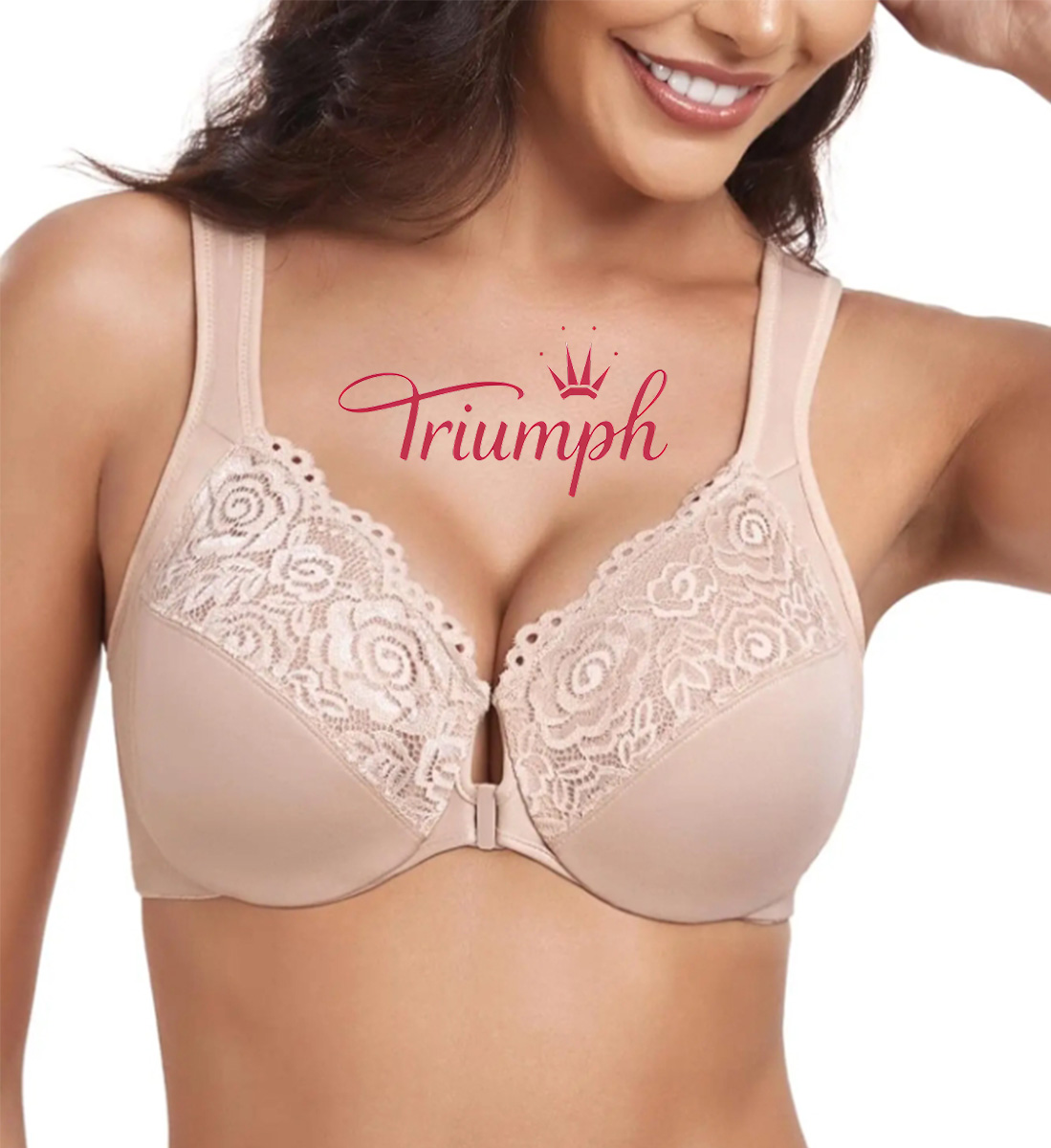 Triumph❣️ (4 броя) Удобен дантелен сутиен с големи размери и флорална бродерия [65A-120H].