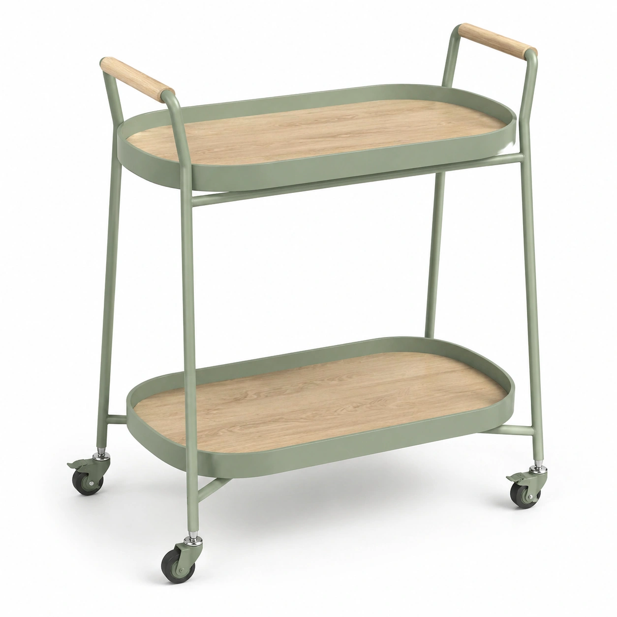 Carrito de cocina moderno de 2 niveles con ruedas y bandejas ovaladas-orderzivo 