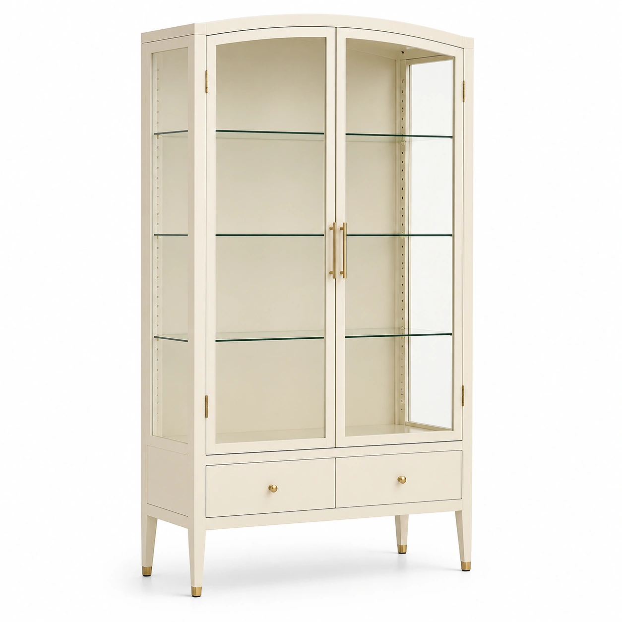 Vitrina metálica con puertas de cristal y cajones estilo moderno en color beige claro-orderzivo 