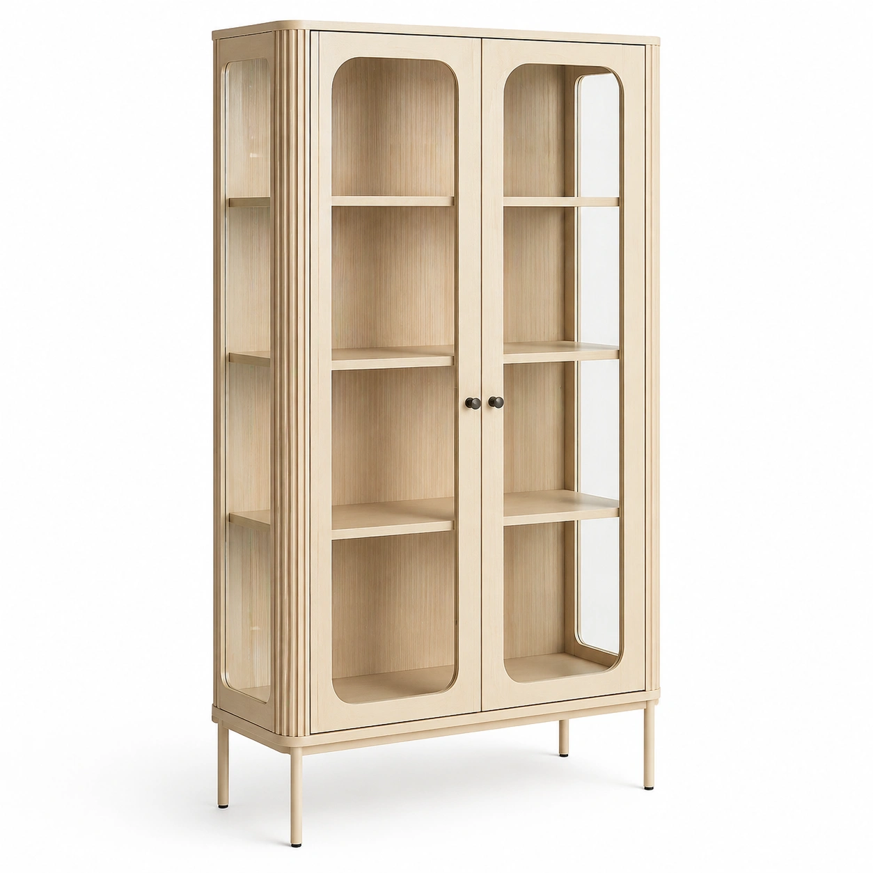 Vitrina de 2 Puertas con Estantes de Vidrio diseno Moderno Beige-orderzivo 