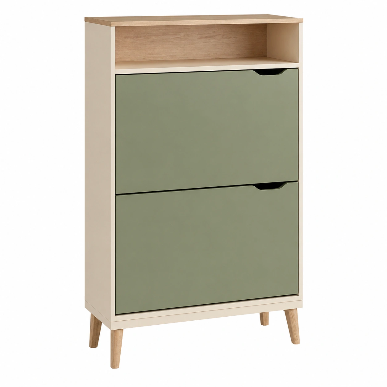 Zapatero moderno compacto con compartimentos abatibles y estante superior verde-My Shop