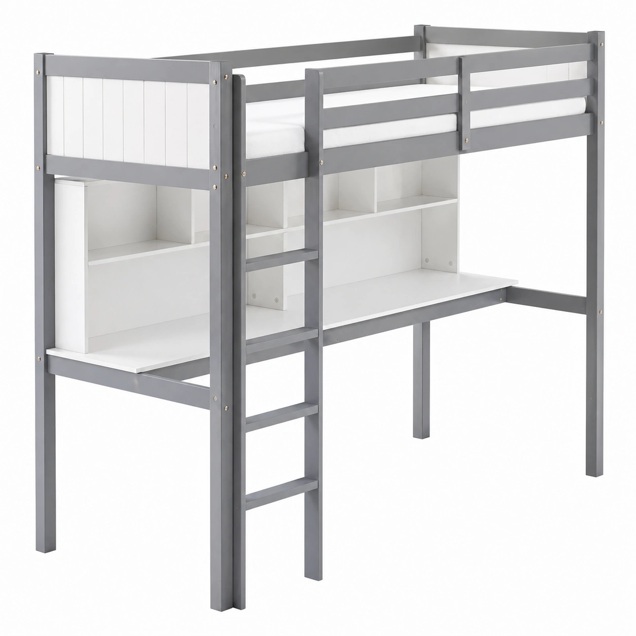 Cama alta multifuncional con escritorio y estanterías integradas 90 x 200 cm dise?o moderno-My Shop