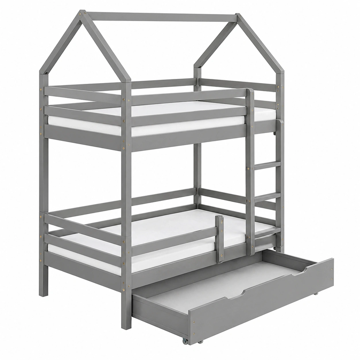 Litera Infantil Tipo Casa con Cajón Inferior 90 x 200 cm Gris Moderno con Almacenaje Integrado-My Shop