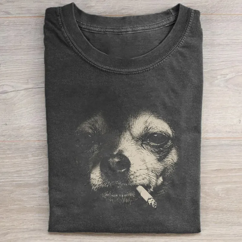 Smoking Chihuahua T-shirt Vintage Washed DTG Graphic Tee | ZalleStudio