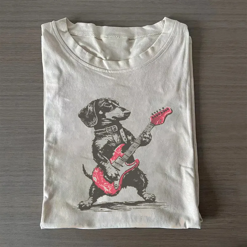 Vintage Dachshund Weenie Playing Guitar T-shirt Vintage Washed DTG Graphic Tee | ZalleStudio