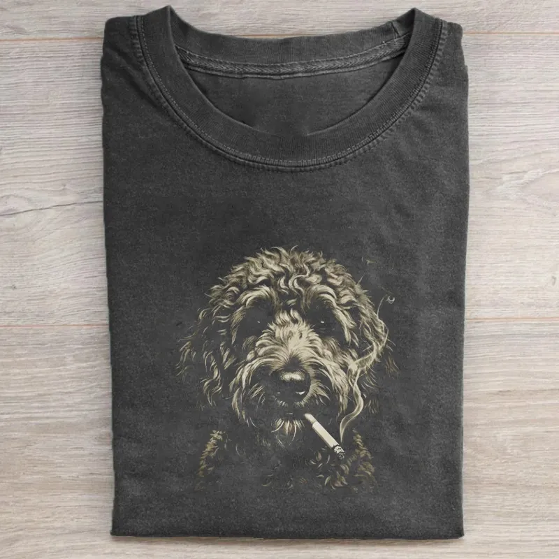 Smoking Goldendoodle T-shirt Vintage Washed DTG Graphic Tee | ZalleStudio