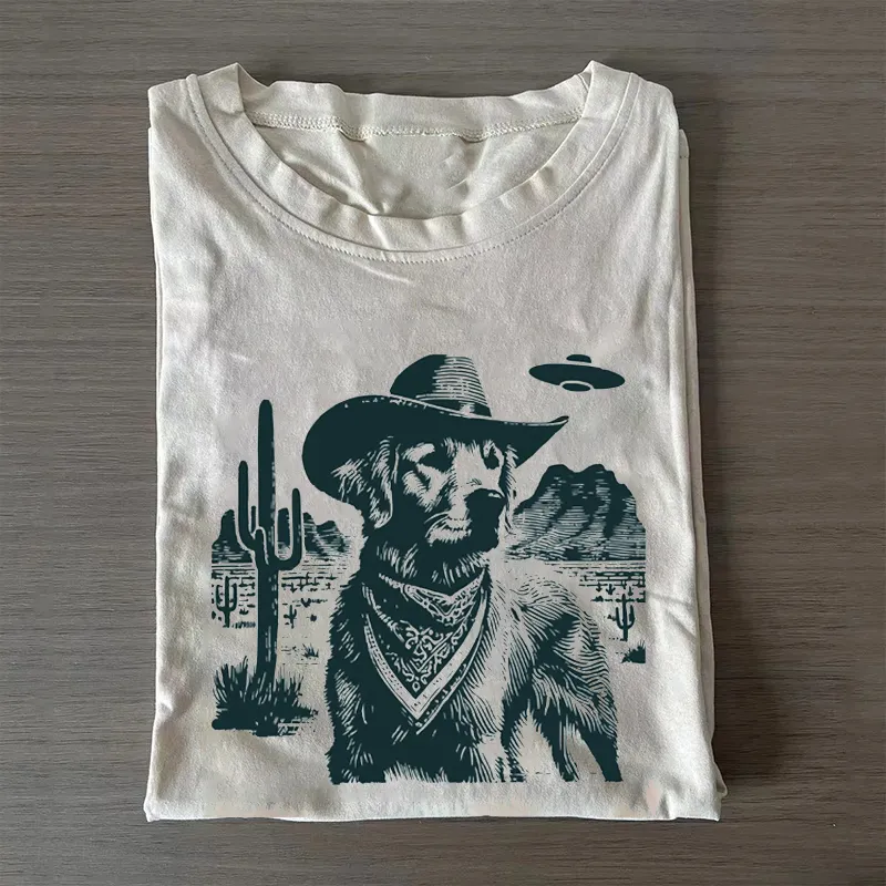Vintage Golden Retriever UFO T-shirt Vintage Washed DTG Graphic Tee | ZalleStudio