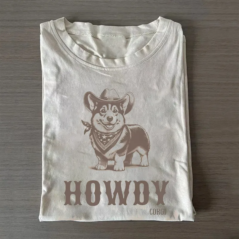 Howdy Corgi Cowboy T-shirt Vintage Washed DTG Graphic Tee | ZalleStudio