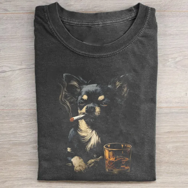 Funny Chihuahua Smoking T-shirt Vintage Washed DTG Graphic Tee | ZalleStudio