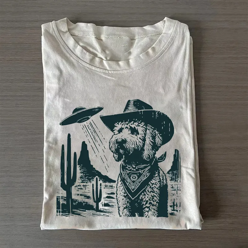 Vintage Goldendoodle UFO T-shirt Vintage Washed DTG Graphic Tee | ZalleStudio