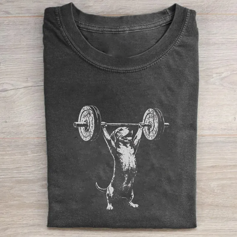 Funny Dachshund Lifting T-shirt Vintage Washed DTG Graphic Tee | ZalleStudio