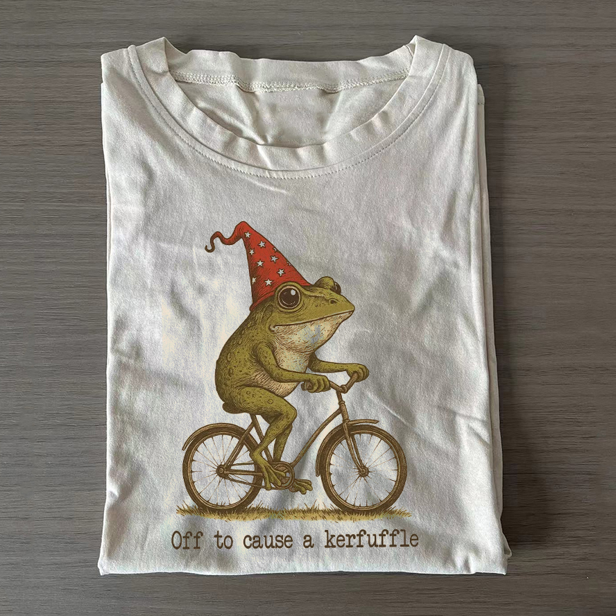 Off to Cause a Kerfuffle Frog T-shirt Vintage Washed DTG Graphic Tee | ZalleStudio