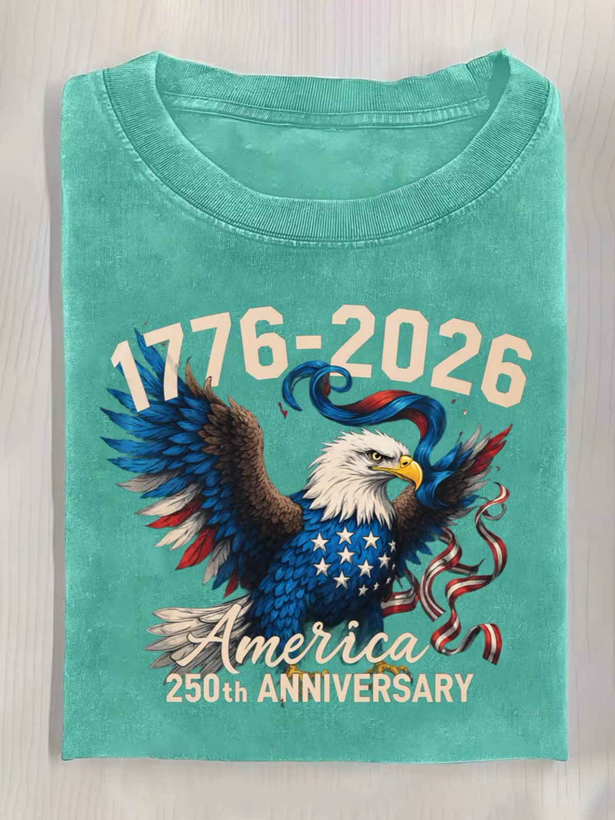 America's 250th Anniversary Eagles Cotton Short Sleeve T-shirt Vintage Washed DTG Graphic Tee | ZalleStudio