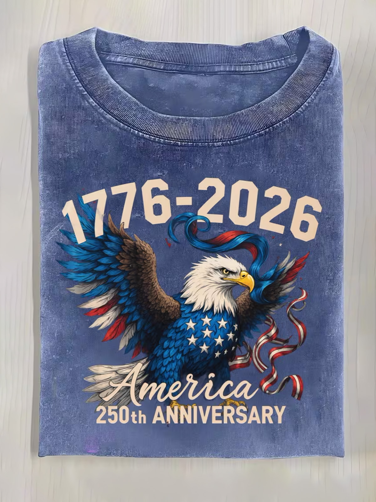 America's 250th Anniversary Eagles Cotton Short Sleeve T-shirt Vintage Washed DTG Graphic Tee | ZalleStudio