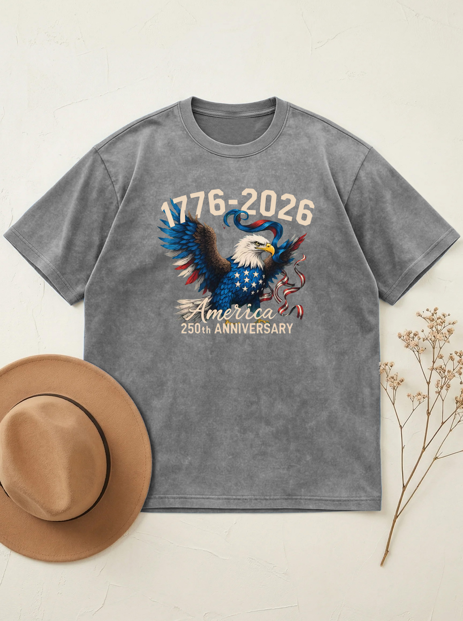 America's 250th Anniversary Eagles Cotton Short Sleeve T-shirt Vintage Washed DTG Graphic Tee | ZalleStudio