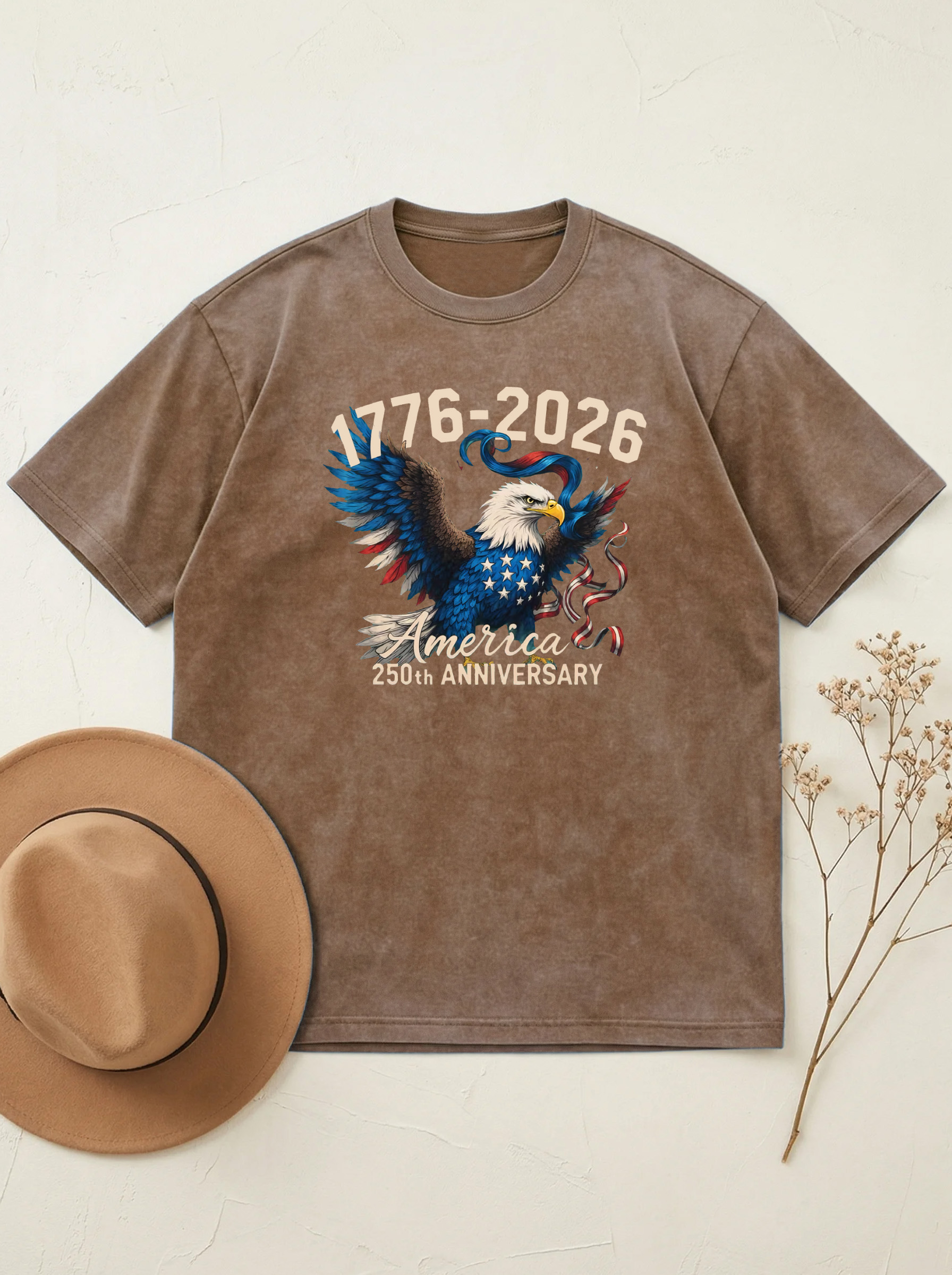 America's 250th Anniversary Eagles Cotton Short Sleeve T-shirt Vintage Washed DTG Graphic Tee | ZalleStudio