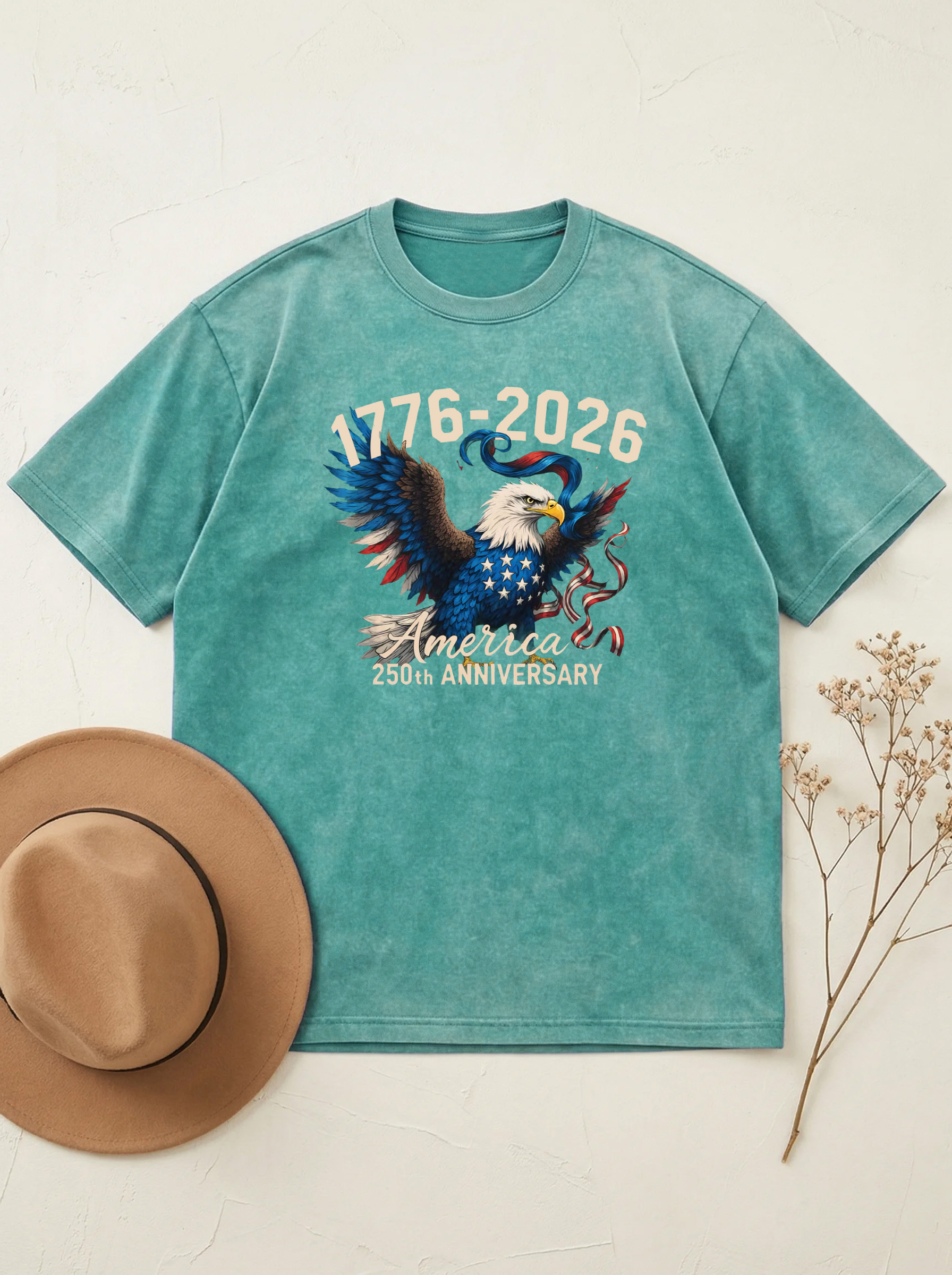 America's 250th Anniversary Eagles Cotton Short Sleeve T-shirt Vintage Washed DTG Graphic Tee | ZalleStudio