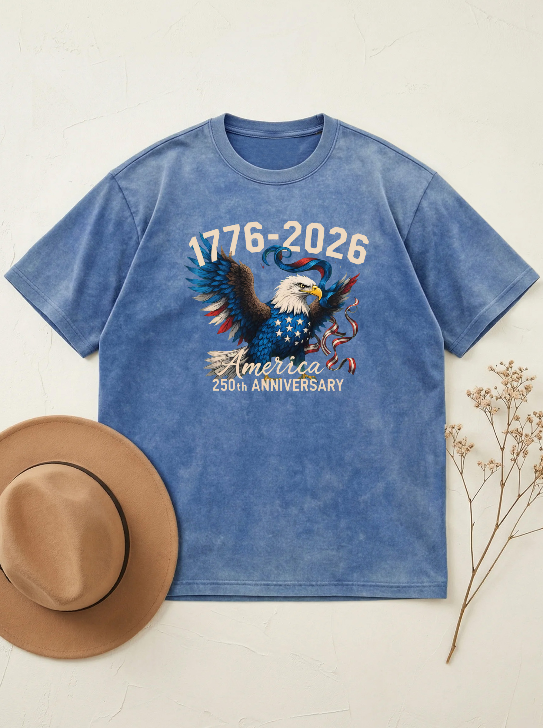 America's 250th Anniversary Eagles Cotton Short Sleeve T-shirt Vintage Washed DTG Graphic Tee | ZalleStudio